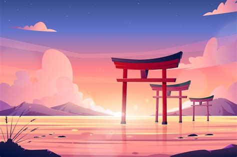 Explore the Breathtaking Beauty of Japan with the "Set of Torii Gates in the Water" Vector ...