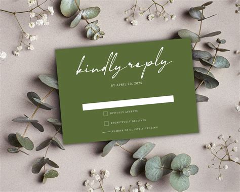 Green Wedding Rsvp Card Template Modern Wedding Kindly Reply - Etsy