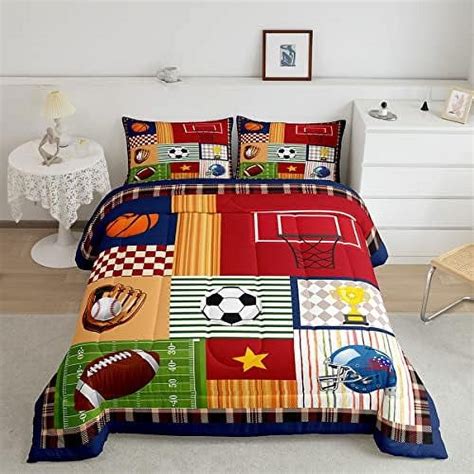 Football Comforter Set Size Rugby Helmets Bedding Set 3pcs for Kids Boys Teens Men Bedroom Decor ...