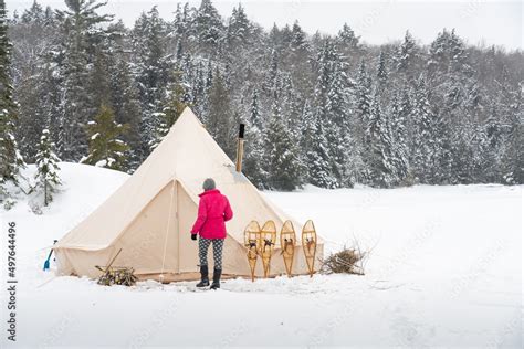 Canvas Tent on Winter Wilderness Campsite Landscape Stock Photo | Adobe Stock