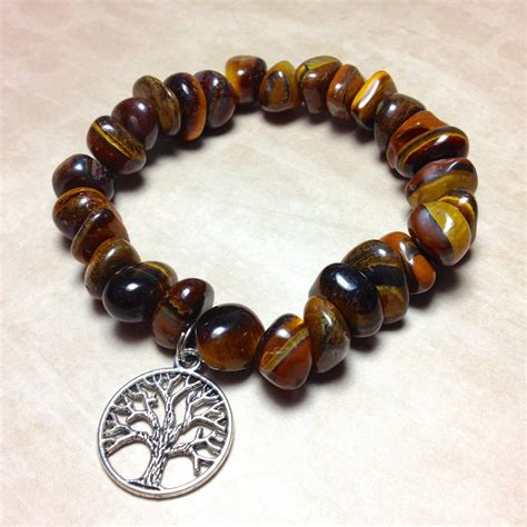 TIGER EYE Bracelet - Solar Plexus Chakra - Choose Charm: Hamsa Hand, Yoga Om Symbol, Tree of ...