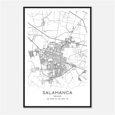 Salamanca Mexico Map Poster, Salamanca City Road Wall Art Print - Custom Maps & Posters