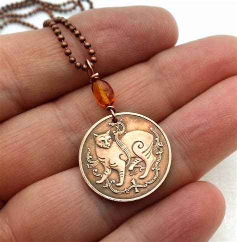 Cat necklace Manx Cat coin pendant Celtic cat necklace