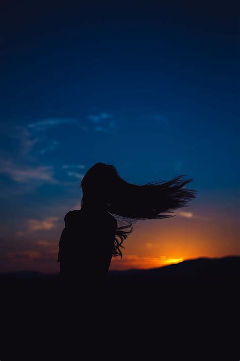 Girl, silhouette, movement, hair, sunset, HD phone wallpaper | Peakpx