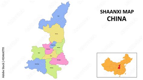 Shaanxi Map of China. State and district map of Shaanxi. Detailed ...