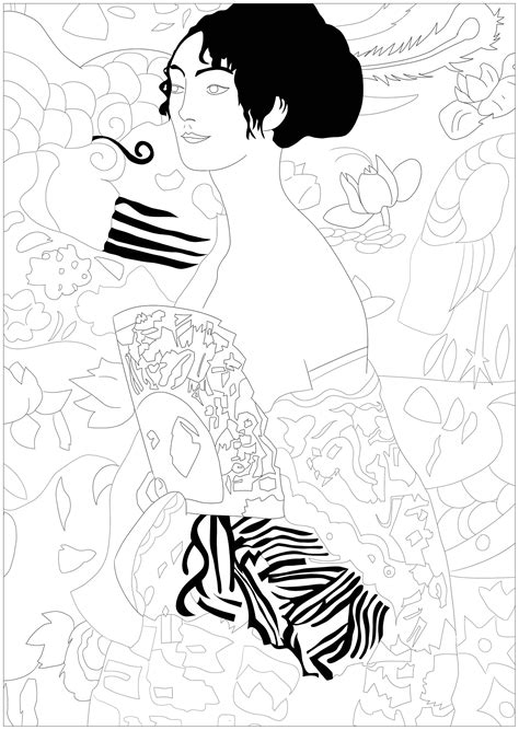 Gustav Klimt - Lady with fan - Masterpieces Adult Coloring Pages