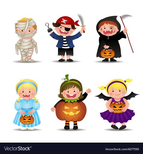 Cartoon cute halloween kids in trick or treat Vector Image