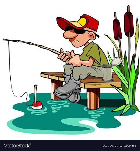 cartoon fisherman with a fishing pole sitting on the dais. Download a Free Preview or High ...