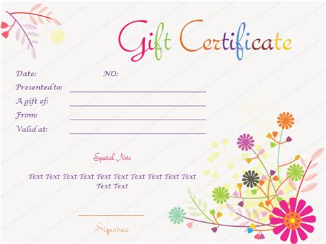 Splash Flowers Gift Certificate Template