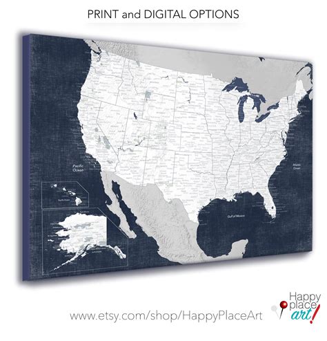 United States Map Cities and States V – beautiful print on canvas ...