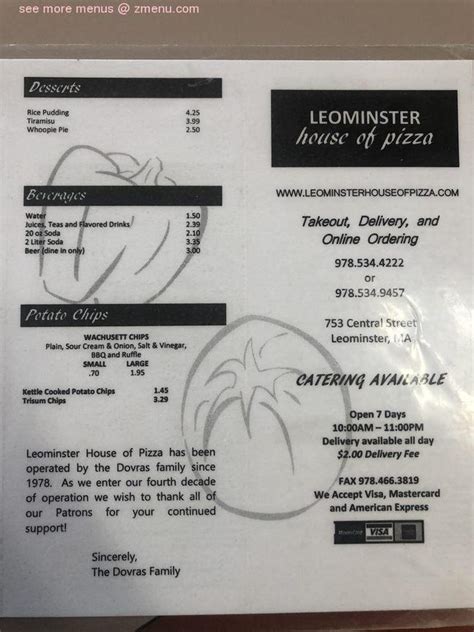 Online Menu of Leominster House of Pizza Restaurant, Leominster, Massachusetts, 01453 - Zmenu