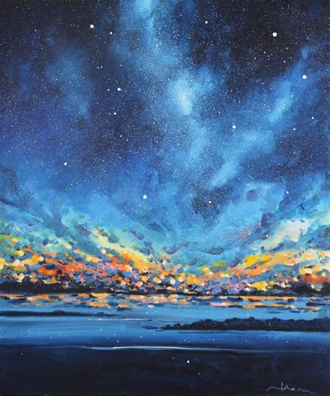 Sunset Milky Way star oil painting original, night sky painting, Large ...