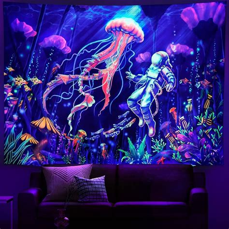 Blacklight Astronaut Tapestry UV Underwater World Jellyfish - Etsy