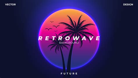 Retro background 80s Landscape palm tree. Synthwave, retrowave, cyber neon. 10569164 Vector Art ...