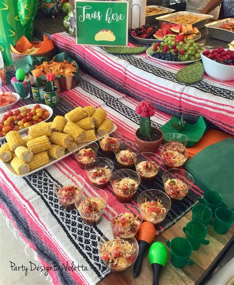 Mexican inspired theme party Food table Mexican food Tacos, salsa ...