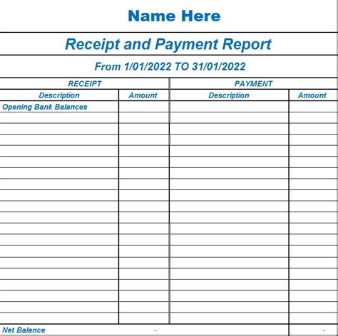 Receipt and Payment Report Template - Free Report Templates