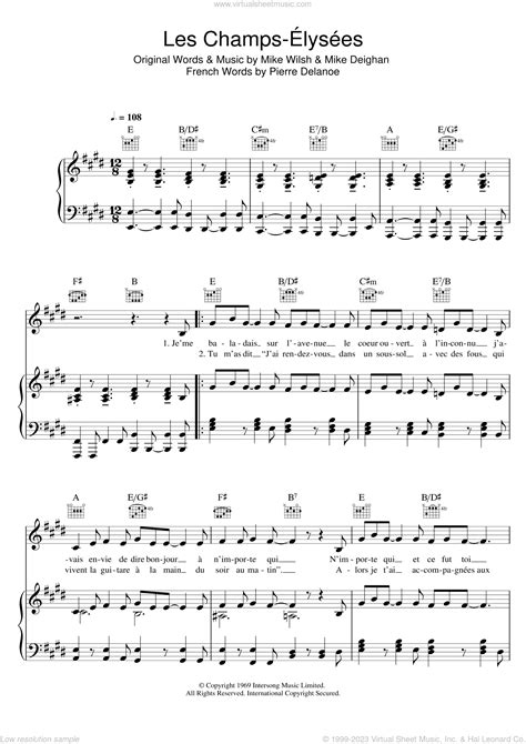 Les Champs Elysees sheet music for voice, piano or guitar (PDF)