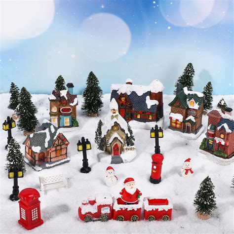 Buy Zubebe 30 Pcs Christmas Village Sets Christmas Village Houses LED Holiday Village Figurines ...