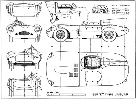 Jaguar D-Type Blueprint - Download free blueprint for 3D modeling