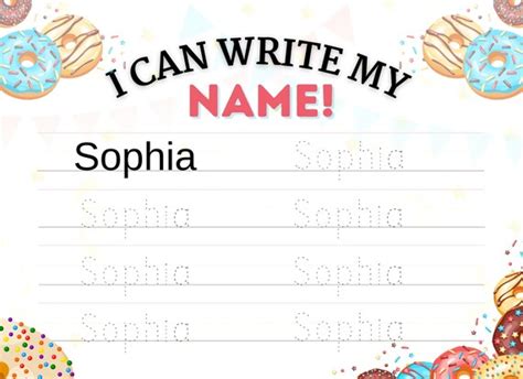 Sophia Printable Name Tracing Practice Sheet / Donut Themed | Etsy