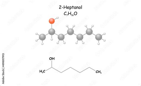 Stylized molecule model/structural formula of 2-Heptanol. Use as solvent and flavoring component ...