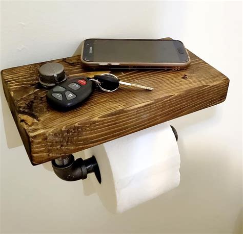 Industrial Toilet Paper Holder with Shelf - Steampunk Bathroom Fixture – TJS CUSTOM DESIGN AND DECOR