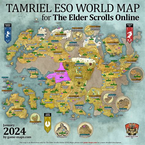 ESO Tamriel World Map 2024 for The Elder Scrolls Online