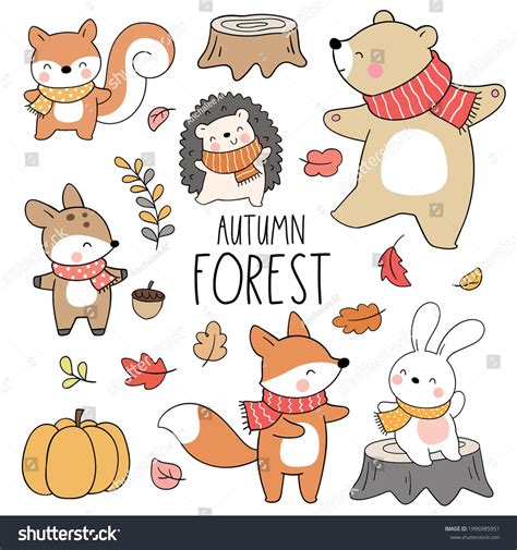 Draw Illustration Set Autumn Forest Animal Stock Vector (Royalty Free) 1996985951 | Shutterstock