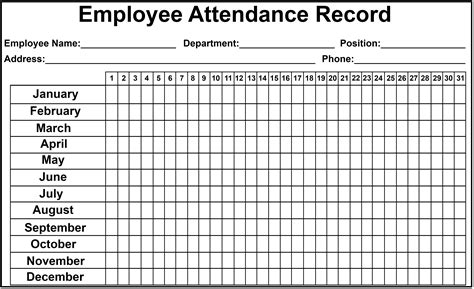 Free Printable Employee Attendance Tracker - Printable World Holiday