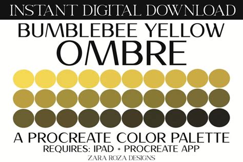 Bumblebee Yellow Ombre Gradient Procreate Color Palette