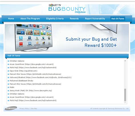 I’m On Samsung’s Smart TV Bug Bounty Hall Of Fame List – Oguz Kirat