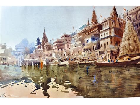 The Varanasi Ganga Ghat Wotercolor Painting | Watercolor on Paper ...