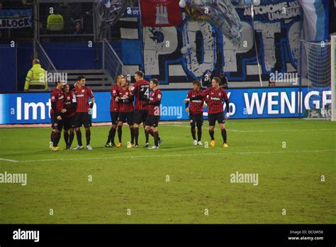 Player of the Frankfurt Football Club Eintracht are celebrating a goal ...