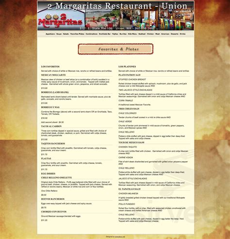 2 Margaritas Restaurant menu in Union, Washington, USA