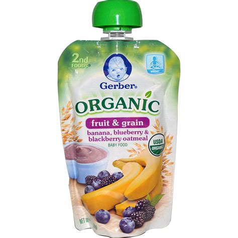 Gerber, 2nd Foods, Organic Baby Food, Fruit & Grain, Banana, Blueberry ...