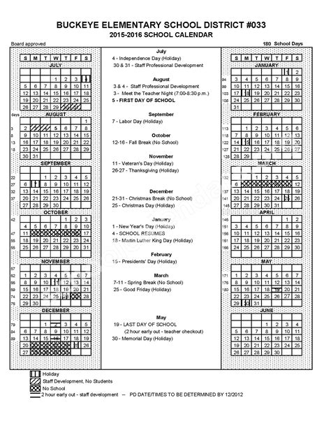 Buckeye Elementary School District #33 Calendars – Buckeye, AZ