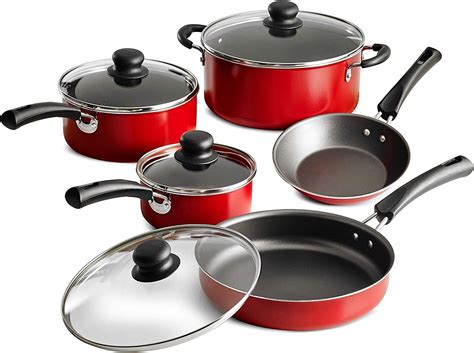 Amazon.com: NEW 9-Piece Simple Cooking Nonstick Cookware Set (Red ...