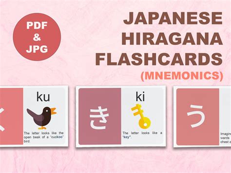 Digital Japanese Flashcards Hiragana Mnemonics 46 Hiragana - Etsy