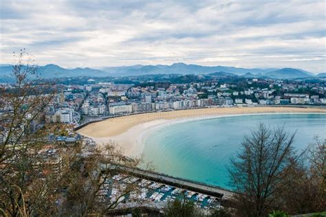 Panoramic View of the Beautiful La Concha Beach, in San Sebastian Stock ...