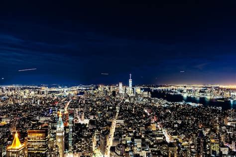 Premium Photo | High angle view of the skyline of manhattan at night