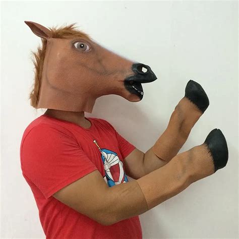 Novelty Creepy Horse Mask Halloween Head latex Rubber Costume Theater Prop Party Horse Mask With ...