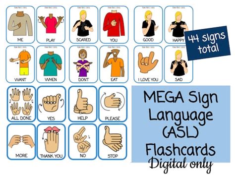 Mega Sign Language asl Flashcards Digital Signing Preschool - Etsy