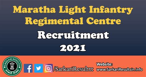 Maratha Light Infantry Regimental Centre Various Post Recruitment Online Form 2021