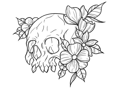 New school Skull with flowers Tattoo design | Tattoo design drawings ...