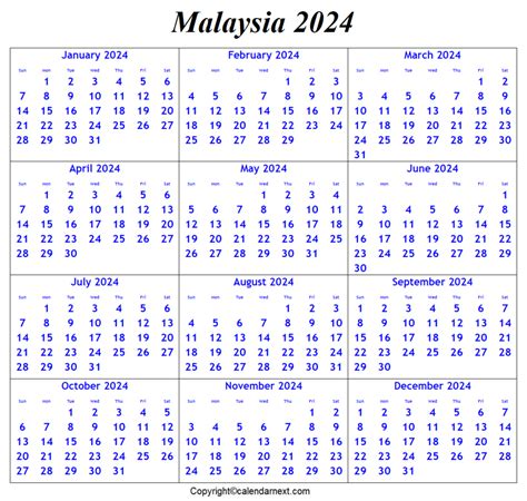 2024 Calendar Malaysia Printable Pdf Free Download - Printable Online