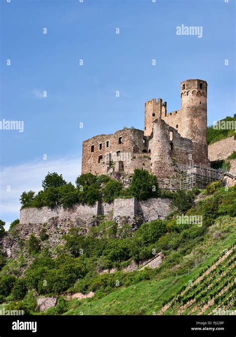 Ehrenfels Castle (Schloss) near Bingen am Rhein on the Rhine river ...