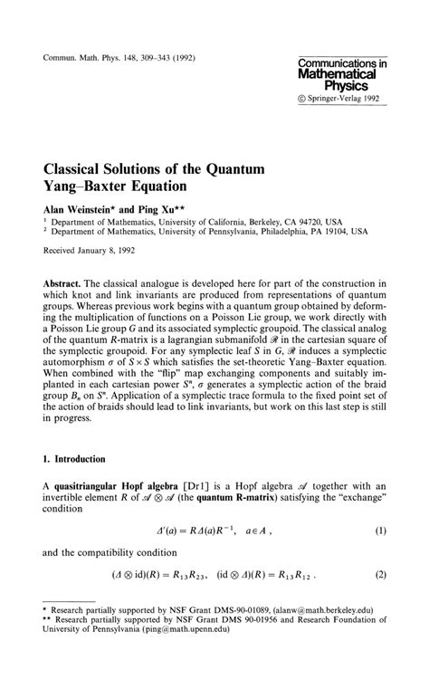 (PDF) Classical solutions of the quantum Yang-Baxter equation