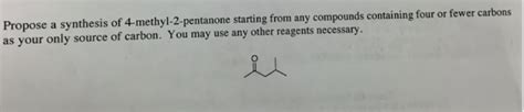 Solved Propose a synthesis of 4-methyl-2-pentanone starting | Chegg.com