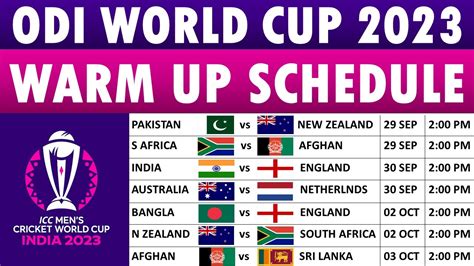 ICC ODI World Cup 2023 Warm Up Schedule: Full fixtures list, Match Timings, and Venues. - YouTube