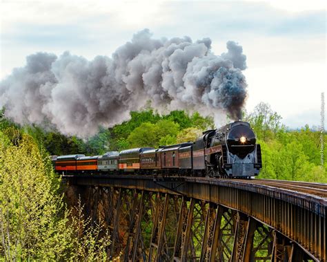 Norfolk & Western Class J 611, a 4-8-4 steam locomotive, pulls an excursion train in Virginia ...